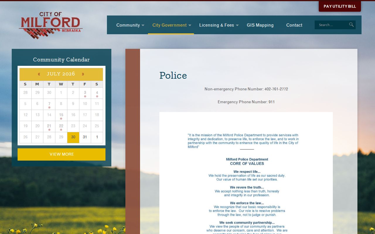 Milford Police Department criminal record information