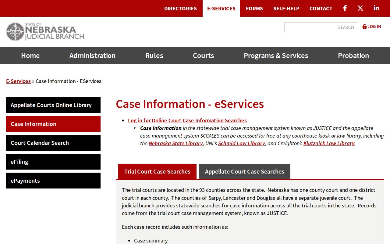 Seward criminal court record search options in Nebraska