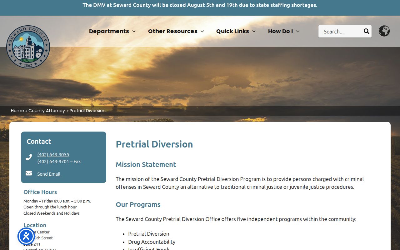 Seward County criminal court case pretrial diversion program