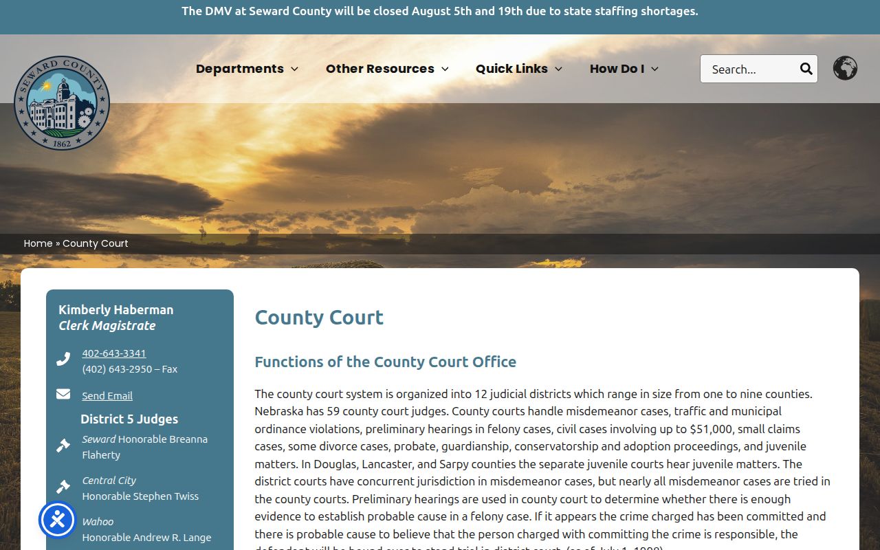 Seward County criminal court case records at County Court