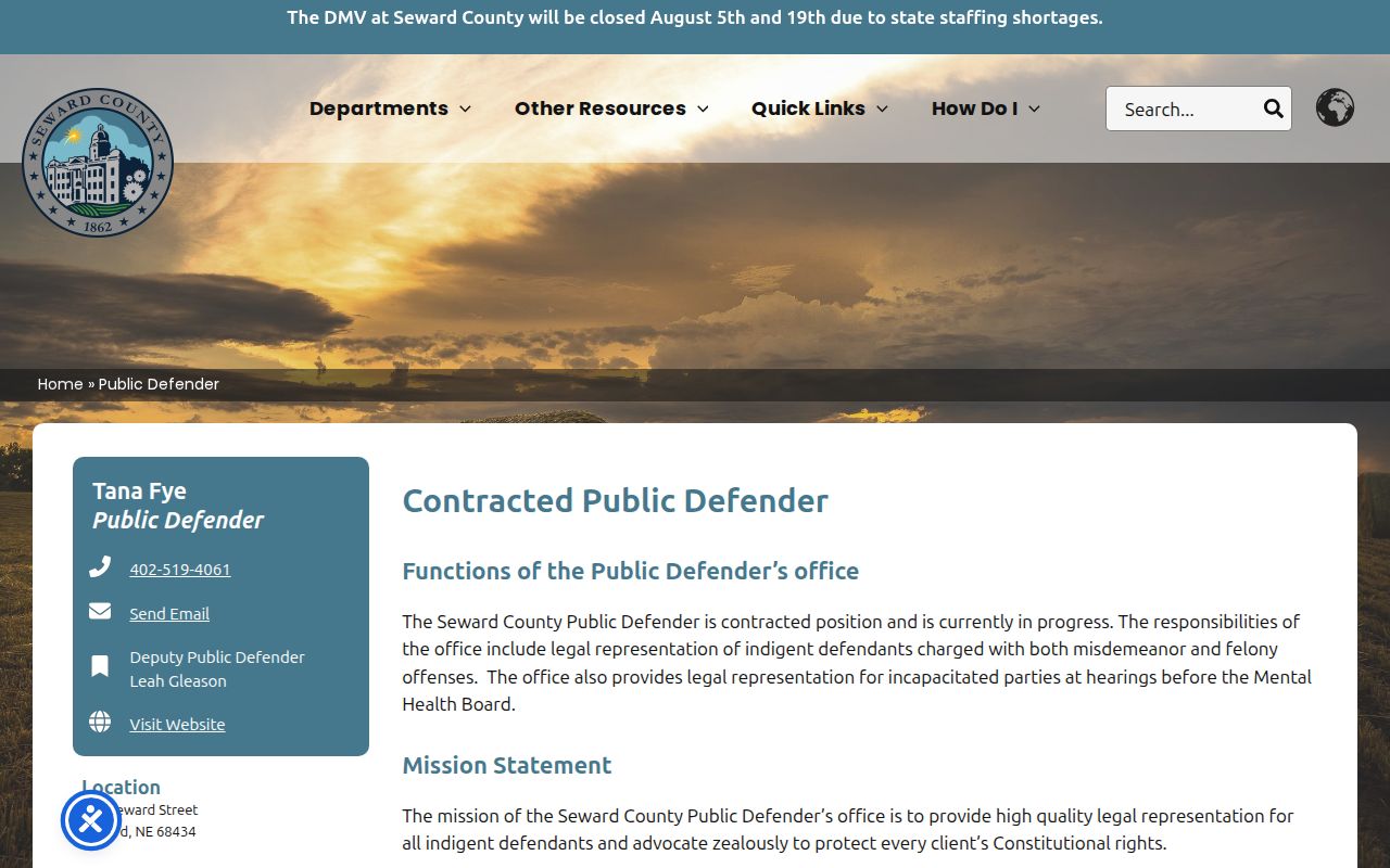 Seward County criminal court case public defender information