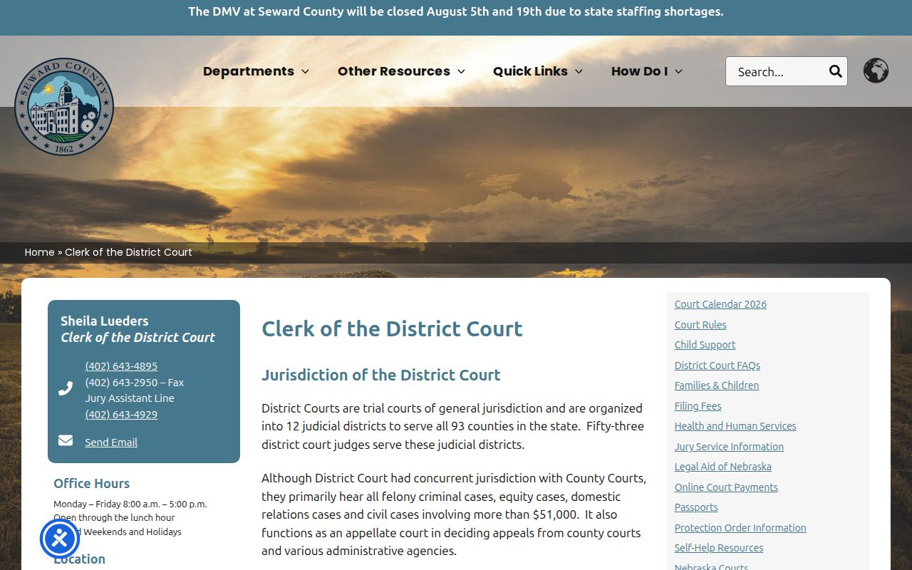 Seward County District Court criminal case records clerk