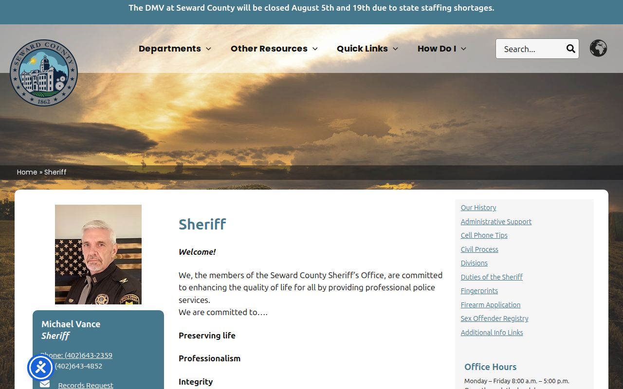 Seward County sheriff criminal records services